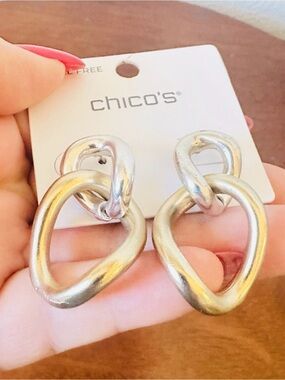 Chico's Sculptural Double-Loop Silver Drop Earrings